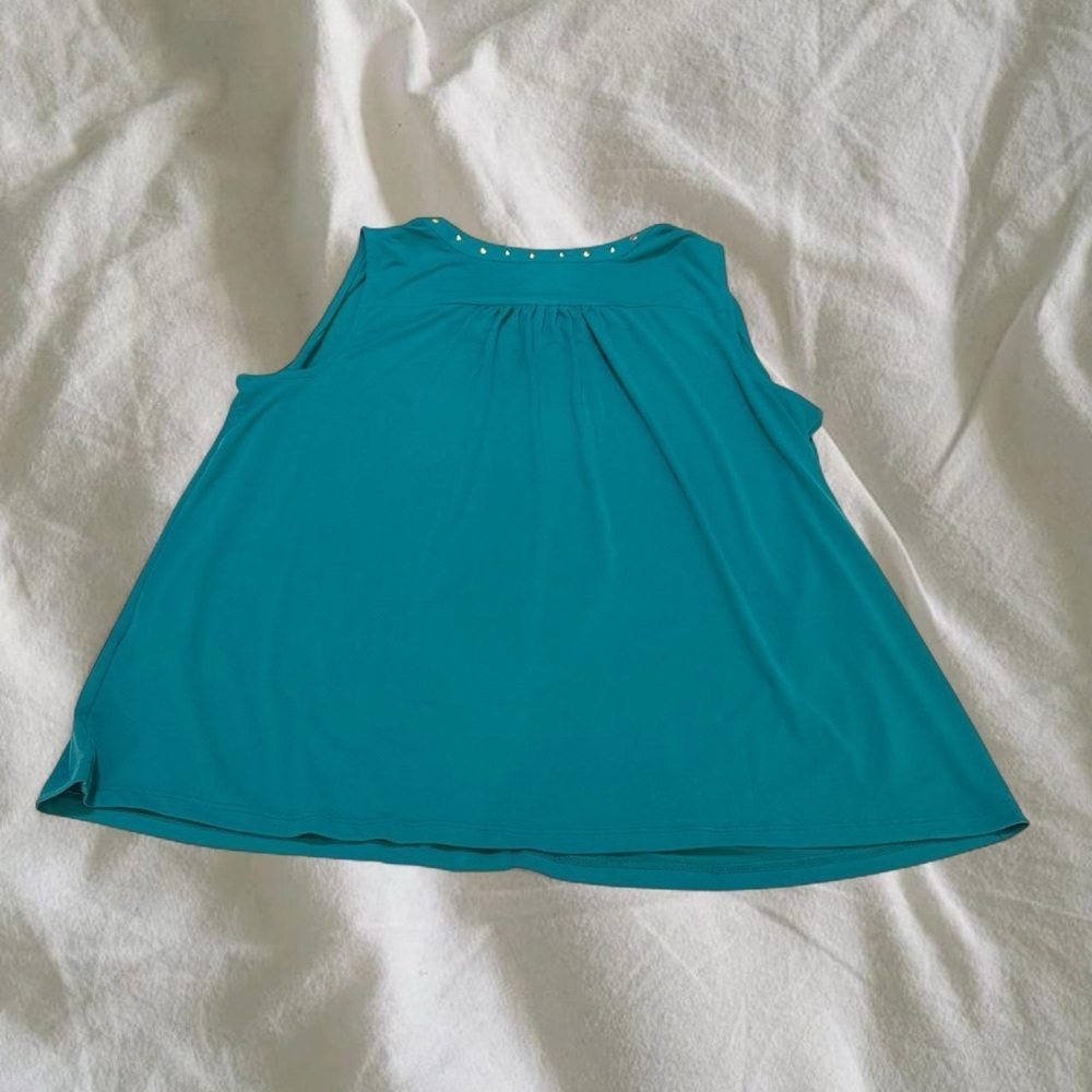 INC International Concepts Teal Studded V-Neck Blouse - Picture 4 of 6
